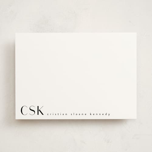 This is a noir personalized stationery thank you cards with standard by Angela Garrick called monogram corner printing on signature in 5x7