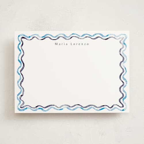 This is a ocean personalized stationery thank you cards with standard by Cass Loh called watercolor wavy border printing on signature in 5x7