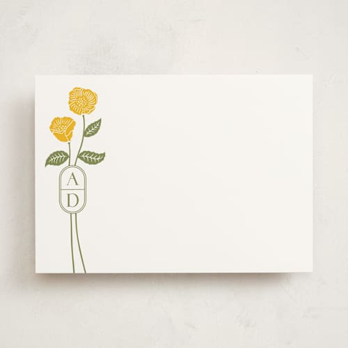 This is a buttercup personalized stationery thank you cards with standard by Jessica Yeo called cottage flowers printing on signature in 5x7