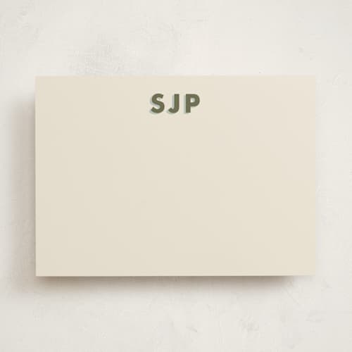 This is a olive personalized stationery thank you cards with standard by Ellen Schlegelmilch called shadowed printing on signature in 5x7