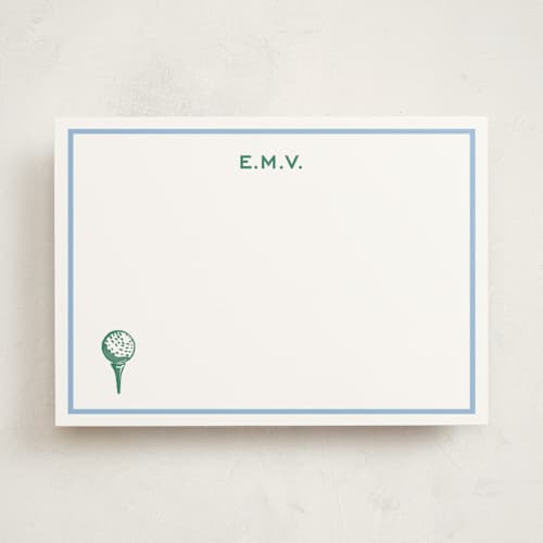 This is a light blue personalized stationery thank you cards with standard by Pati Cascino called nuance printing on signature in 5x7
