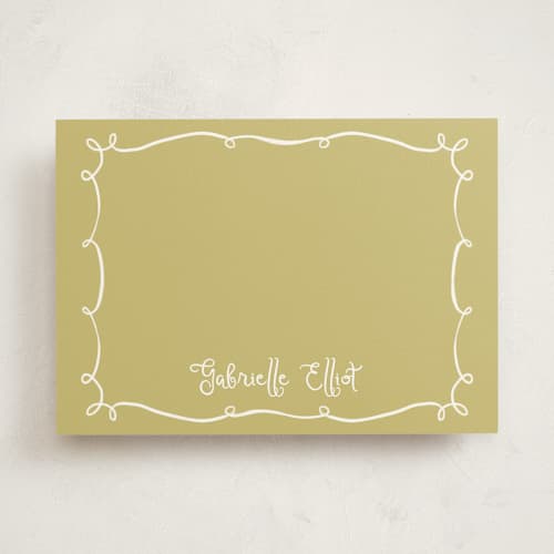 This is a chartreuse personalized stationery thank you cards with standard by Tamara Hilje called vine printing on signature in 5x7