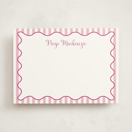This is a bubblegum personalized stationery thank you cards with standard by Meredith Collie called stripes & squiggles printing on signature in 5x7