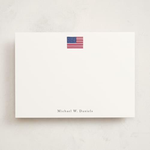This is a parchment personalized stationery thank you cards with standard by Jennifer Lew called american flag printing on signature in 5x7