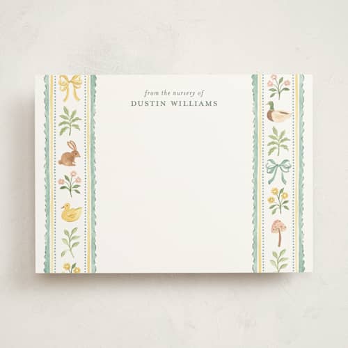 This is a duck egg personalized stationery thank you cards with standard by Sarah Knight called ribbons printing on signature in 5x7