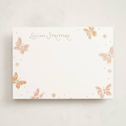 This is a flutter personalized stationery thank you cards with standard by Erin German called butterflies printing on signature in 5x7