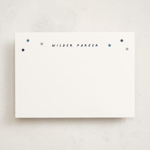 This is a night time personalized stationery thank you cards with standard by Stacey Meacham called my stars printing on signature in 5x7