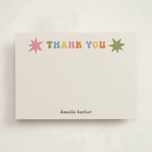 This is a soft retro personalized stationery thank you cards with standard by Sabrina Excene called thank you riso printing on signature in 5x7