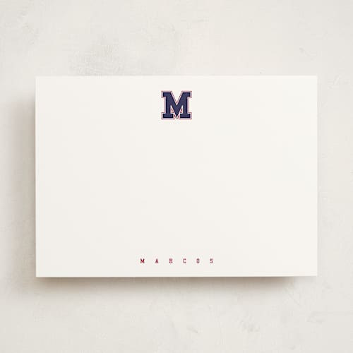 This is a patriot personalized stationery thank you cards with standard by Kamala Nahas called varsity printing on signature in 5x7