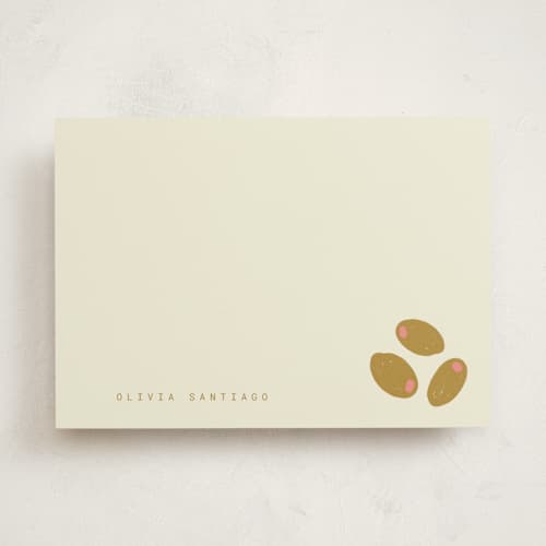 This is a olive personalized stationery thank you cards with standard by Sierra Lee called olives printing on signature in 5x7