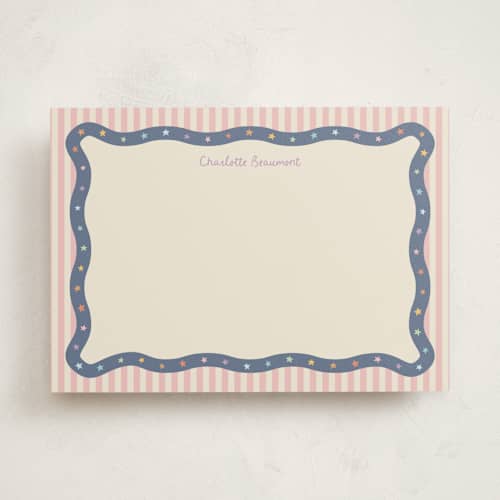 This is a cotton candy personalized stationery thank you cards with standard by Rebecca Dymon called star parade printing on signature in 5x7