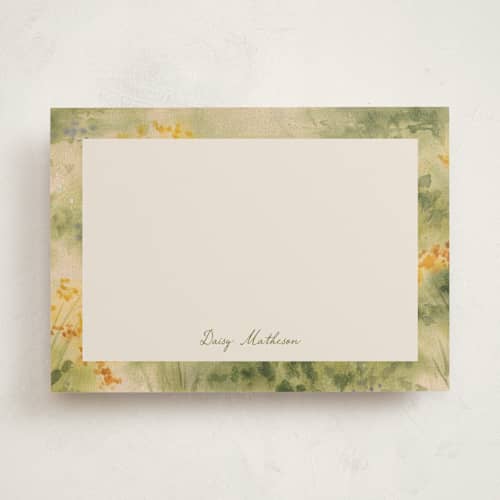 This is a spring personalized stationery thank you cards with standard by Holly Whitcomb called wildflower meadow printing on signature in 5x7