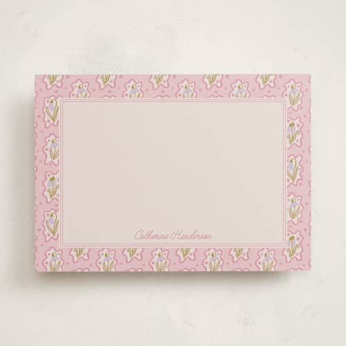 This is a peony personalized stationery thank you cards with standard by Ashton Womack called snowdrop border printing on signature in 5x7