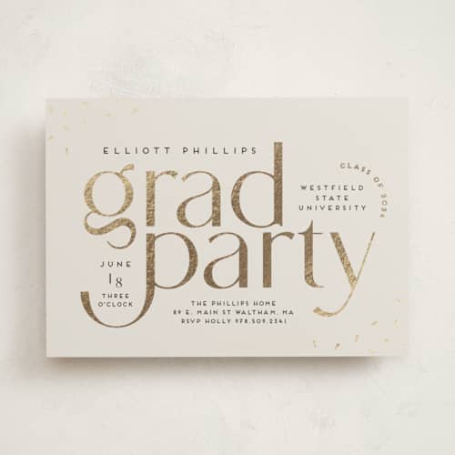 This is a oyster graduation invitations with foil pressed by Nicole Senecal called party type printing on signature in standard