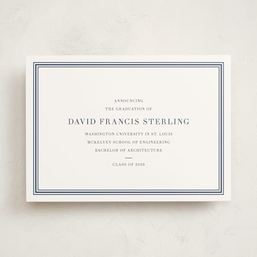 This is a navy graduation announcements with standard by Megan Davis called scholarly spirit printing on signature in standard