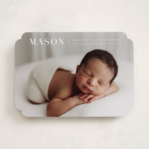 This is a snow birth announcements with standard by Sarah Curry called simply named printing on recycled smooth signature in standard