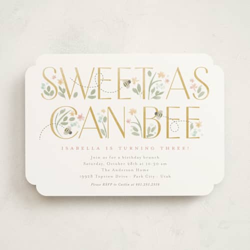 This is a linen kids birthday invitations with standard by Robert and Stella called sweet as can bee printing on signature in standard