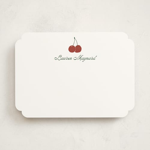 This is a cherry personalized stationery thank you cards with standard by Inkblot Design called cheery cherry printing on signature in 5x7