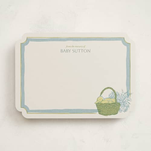 This is a puddle personalized stationery thank you cards with standard by Laura Leigh Davis called sleepy duck printing on signature in 5x7