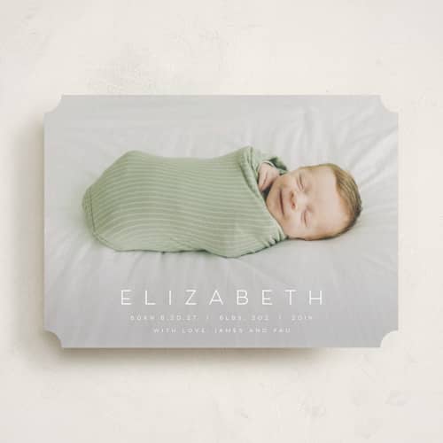 This is a sugar birth announcements with standard by Juneau Designs called sweet love printing on recycled smooth signature in standard