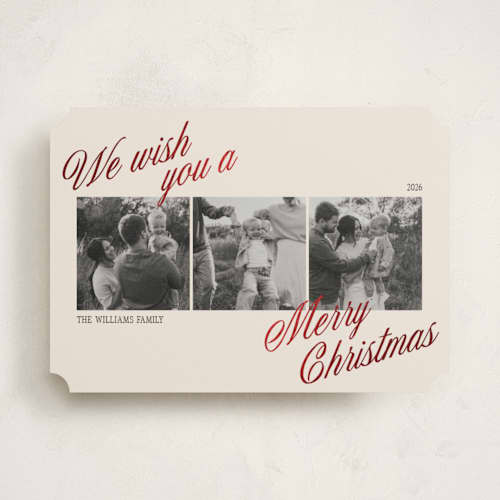 This is a cream foil pressed holiday cards with foil pressed by Robert and Stella called trifold printing on recycled smooth signature in standard