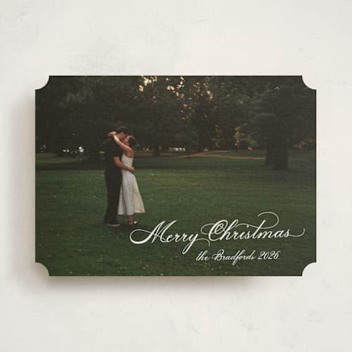 This is a pearl holiday photo cards with standard by Nicole Walsh called formal script printing on recycled smooth signature in standard
