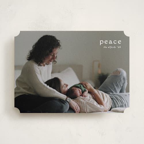This is a snow holiday photo cards with standard by Amy Kross called emblem printing on recycled smooth signature in standard