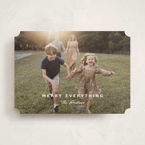 This is a snow holiday photo cards with standard by Yaling Hou Suzuki called the pursuit of merry printing on recycled smooth signature in standard