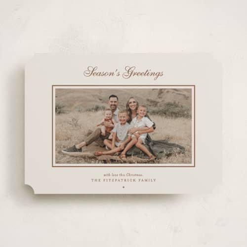 This is a caramel latte holiday photo cards with standard by Blustery August called a golden christmas printing on recycled smooth signature in standard