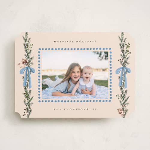 This is a halo holiday photo cards with standard by Teju Reval called festive sprigs printing on recycled smooth signature in standard