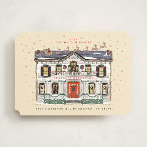 This is a santa non photo holiday cards with standard by Becky Nimoy called colonial home printing on signature in standard