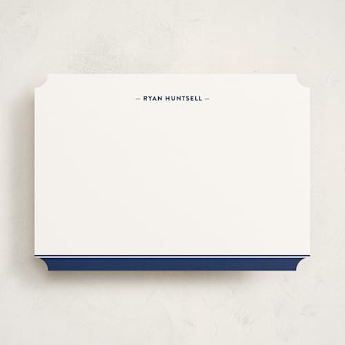This is a navy personalized stationery thank you cards with standard by Ann Gardner called preppy stripe printing on signature in 5x7