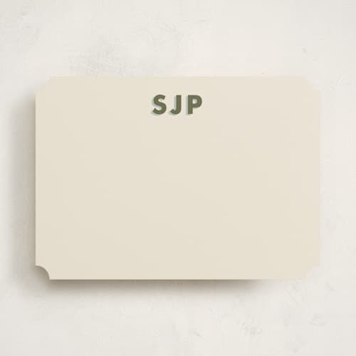This is a olive personalized stationery thank you cards with standard by Ellen Schlegelmilch called shadowed printing on signature in 5x7