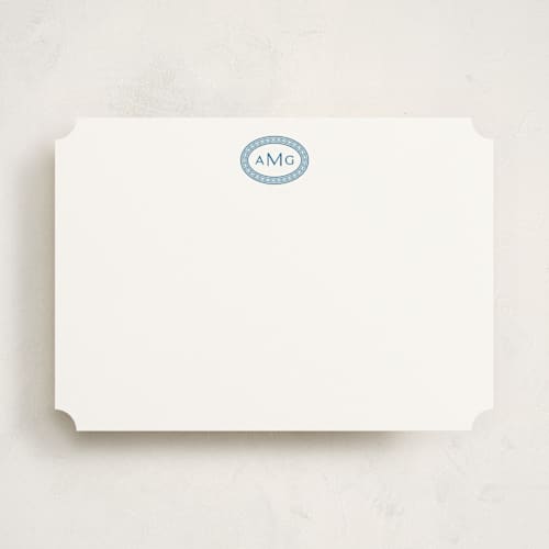 This is a cerulean personalized stationery thank you cards with standard by Olivia Raufman called ellipse monogram printing on signature in 5x7