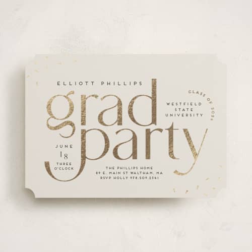 This is a oyster graduation invitations with foil pressed by Nicole Senecal called party type printing on signature in standard