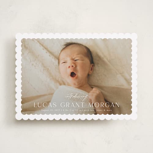 This is a icing birth announcements with standard by Yaling Hou Suzuki called first glimpse printing on recycled smooth signature in standard