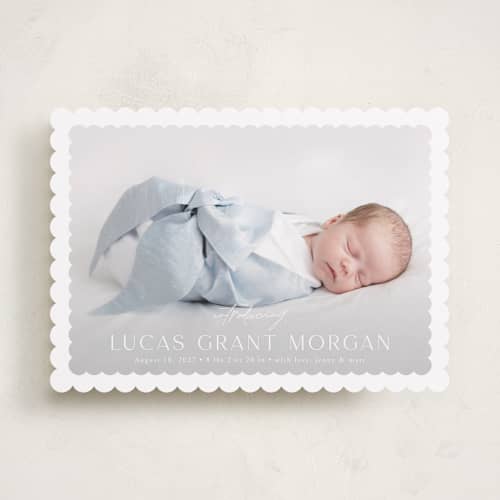This is a icing birth announcements with standard by Yaling Hou Suzuki called first glimpse printing on recycled smooth signature in standard