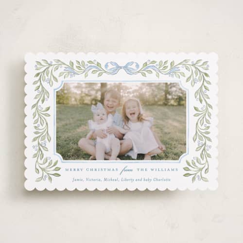 This is a bluebell photo christmas cards with standard by Sarah Knight called vintage garland printing on recycled smooth signature in standard