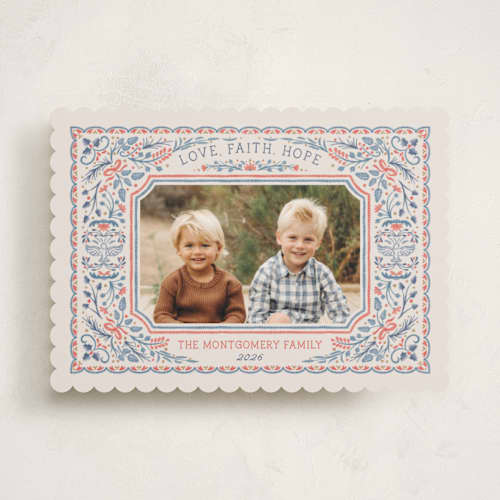 This is a navy photo christmas cards with standard by Paper Sun Studio called the holly and the ivy printing on recycled smooth signature in standard