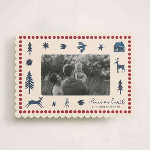 This is a navy photo christmas cards with standard by Rina Ozum called noel wishes printing on recycled smooth signature in standard