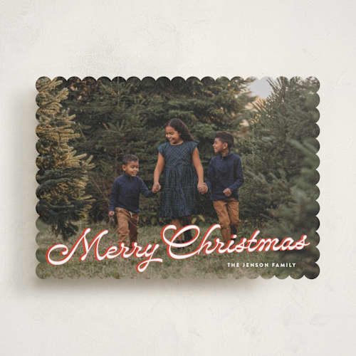 This is a poinsettia photo christmas cards with standard by Ekko Studio called retro script printing on recycled smooth signature in standard
