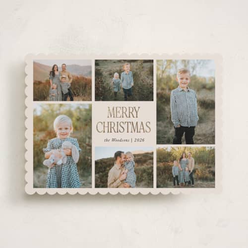 This is a buttercream foil pressed holiday cards with foil pressed by Morgan Kendall called timeless printing on recycled smooth signature in standard