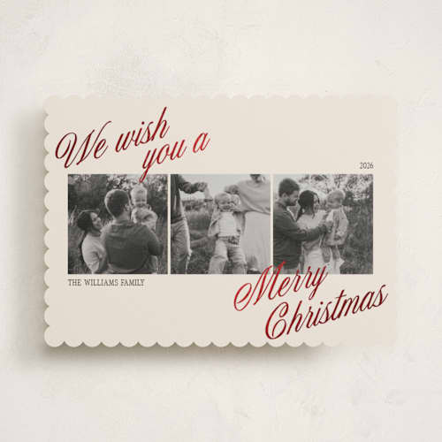 This is a cream foil pressed holiday cards with foil pressed by Robert and Stella called trifold printing on recycled smooth signature in standard