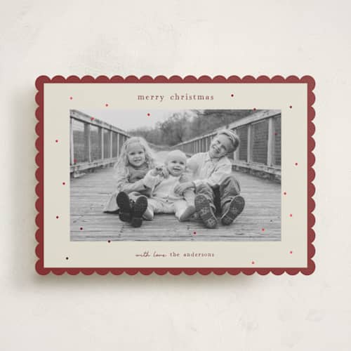 This is a poinsettia foil pressed holiday cards with foil pressed by Kelly Watkins called holiday sparkle printing on recycled smooth signature in standard