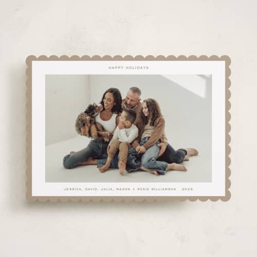 This is a gingerbread holiday photo cards with standard by JoAnn Jinks called modern border printing on recycled smooth signature in standard