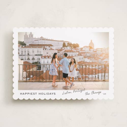 This is a vanilla holiday photo cards with standard by Creo Study called vignette postcard printing on recycled smooth signature in standard