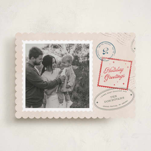 This is a cream holiday photo cards with standard by Pixel and Hank called christmas stamped printing on recycled smooth signature in standard