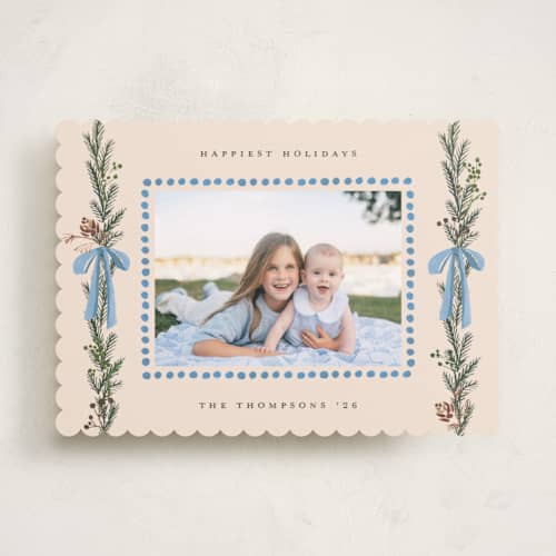 This is a halo holiday photo cards with standard by Teju Reval called festive sprigs printing on recycled smooth signature in standard