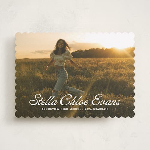 This is a cloud graduation announcements with standard by Lea Delaveris called days gone by printing on recycled smooth signature in standard