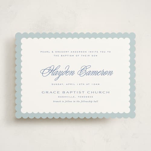 This is a frost baptism and christening announcements with standard by Kelly Watkins called sweet scallops printing on signature in standard